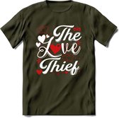 The Love Thief - Valentijn T-Shirt | Grappig Valentijnsdag Cadeautje voor Hem en Haar | Dames - Heren - Unisex | Kleding Cadeau | - Leger Groen - L