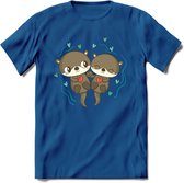 Love Otters - Valentijn T-Shirt | Grappig Valentijnsdag Cadeautje voor Hem en Haar | Dames - Heren - Unisex | Kleding Cadeau | - Donker Blauw - M