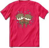 Love Otters - Valentijn T-Shirt | Grappig Valentijnsdag Cadeautje voor Hem en Haar | Dames - Heren - Unisex | Kleding Cadeau | - Roze - S