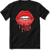 Love You Lips - Valentijn T-Shirt | Grappig Valentijnsdag Cadeautje voor Hem en Haar | Dames - Heren - Unisex | Kleding Cadeau | - Zwart - 3XL