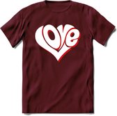 Love - Valentijn T-Shirt | Grappig Valentijnsdag Cadeautje voor Hem en Haar | Dames - Heren - Unisex | Kleding Cadeau | - Burgundy - M