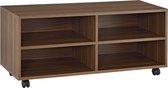 Boekenkast - Met open vakken & wielen - Spaanplaat & kunststof - Donker hout kleurig - Afmeting (BxDxH) 90 x 35 x 41 cm