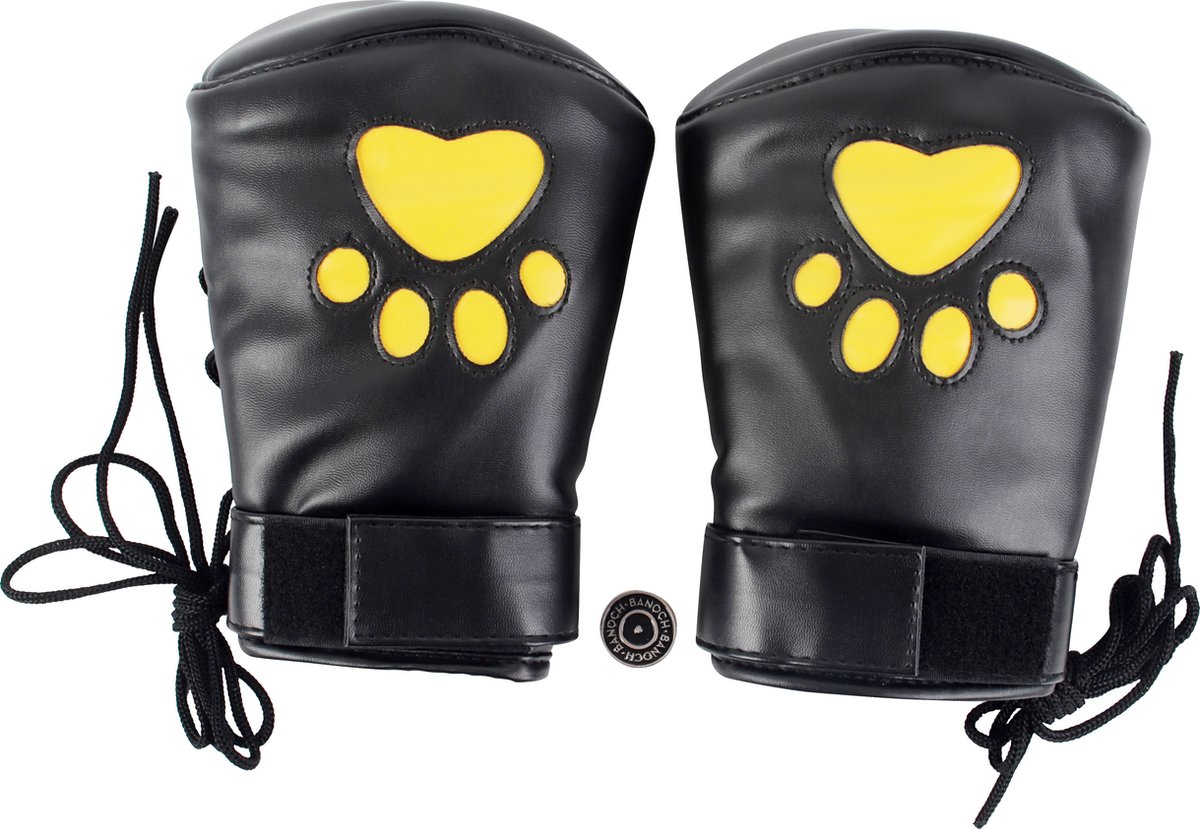 Goedkoopste Banoch - Perrito Mittones - dog paws mittens bondage - PU Leer - geel voetje - puppy play