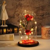 KIARA La Belle et het Beest Rose, led-glas, roze koepel van glas en rode zijde, decoratie voor Kerstmis, Valentijnsdag, decoratie, verjaardagscadeau