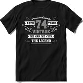 74 Jaar Legend T-Shirt | Zilver - Wit | Grappig Verjaardag en Feest Cadeau | Dames - Heren - Unisex | Kleding Kado | - Zwart - L