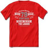 79 Jaar Legend T-Shirt | Zilver - Wit | Grappig Verjaardag en Feest Cadeau | Dames - Heren - Unisex | Kleding Kado | - Rood - XL