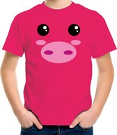 Varken / big gezicht verkleed t-shirt roze voor kinderen - Carnaval fun shirt / kleding / kostuum L (146-152)