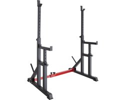tectake® Squat Rack - In Hoogte en Breedte Verstelbaar Langhalterrek - Squat Rek met Veiligheidsrek en Schijfstandaard - Lange Halterstandaard voor Homegym - Power Rack