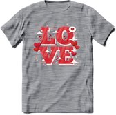 Love - Valentijn T-Shirt | Grappig Valentijnsdag Cadeautje voor Hem en Haar | Dames - Heren - Unisex | Kleding Cadeau | - Donker Grijs - Gemaleerd - 3XL
