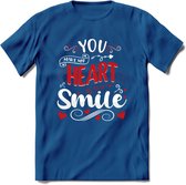 You Make My Heart Smile - Valentijn T-Shirt | Grappig Valentijnsdag Cadeautje voor Hem en Haar | Dames - Heren - Unisex | Kleding Cadeau | - Donker Blauw - M