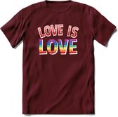 Love Is Love | Pride T-Shirt | Grappig LHBTIQ+ / LGBTQ / Gay / Homo / Lesbi Cadeau Shirt | Dames - Heren - Unisex | Tshirt Kleding Kado | - Burgundy - XL