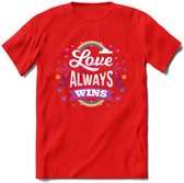Love Wins | Pride T-Shirt | Grappig LHBTIQ+ / LGBTQ / Gay / Homo / Lesbi Cadeau Shirt | Dames - Heren - Unisex | Tshirt Kleding Kado | - Rood - M