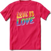 Love Is Love | Pride T-Shirt | Grappig LHBTIQ+ / LGBTQ / Gay / Homo / Lesbi Cadeau Shirt | Dames - Heren - Unisex | Tshirt Kleding Kado | - Roze - XL