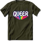 Queer | Pride T-Shirt | Grappig LHBTIQ+ / LGBTQ / Gay / Homo / Lesbi Cadeau Shirt | Dames - Heren - Unisex | Tshirt Kleding Kado | - Leger Groen - XXL