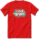 Love Wins | Pride T-Shirt | Grappig LHBTIQ+ / LGBTQ / Gay / Homo / Lesbi Cadeau Shirt | Dames - Heren - Unisex | Tshirt Kleding Kado | - Rood - S