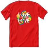 Love Is Love | Pride T-Shirt | Grappig LHBTIQ+ / LGBTQ / Gay / Homo / Lesbi Cadeau Shirt | Dames - Heren - Unisex | Tshirt Kleding Kado | - Rood - 3XL