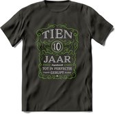 10 Jaar Legendarisch Gerijpt T-Shirt | Groen - Grijs | Grappig Verjaardag en Feest Cadeau Shirt | Dames - Heren - Unisex | Tshirt Kleding Kado | - Donker Grijs - M