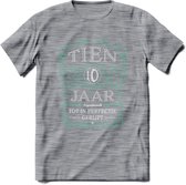 10 Jaar Legendarisch Gerijpt T-Shirt | Aqua - Grijs | Grappig Verjaardag en Feest Cadeau Shirt | Dames - Heren - Unisex | Tshirt Kleding Kado | - Donker Grijs - Gemaleerd - S