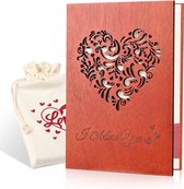 Giiffu Handgemaakte Valentijnsdag kaart - I Adore You, hart houten kaart met cadeaubondoos, Valentijnsdag cadeaus voor hem of haar, om gelukkig Valentijnsdag te zeggen, verjaardag
