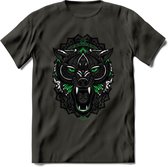 Wolf - Dieren Mandala T-Shirt | Groen | Grappig Verjaardag Zentangle Dierenkop Cadeau Shirt | Dames - Heren - Unisex | Wildlife Tshirt Kleding Kado | - Donker Grijs - M