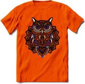 Uil - Dieren Mandala T-Shirt | Paars | Grappig Verjaardag Zentangle Dierenkop Cadeau Shirt | Dames - Heren - Unisex | Wildlife Tshirt Kleding Kado | - Oranje - 3XL