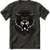 Tijger - Dieren Mandala T-Shirt | Rood | Grappig Verjaardag Zentangle Dierenkop Cadeau Shirt | Dames - Heren - Unisex | Wildlife Tshirt Kleding Kado | - Donker Grijs - M