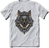 Vos - Dieren Mandala T-Shirt | Geel | Grappig Verjaardag Zentangle Dierenkop Cadeau Shirt | Dames - Heren - Unisex | Wildlife Tshirt Kleding Kado | - Licht Grijs - Gemaleerd - 3XL