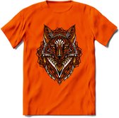 Vos - Dieren Mandala T-Shirt | Geel | Grappig Verjaardag Zentangle Dierenkop Cadeau Shirt | Dames - Heren - Unisex | Wildlife Tshirt Kleding Kado | - Oranje - M