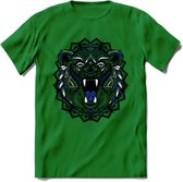 Beer - Dieren Mandala T-Shirt | Donkerblauw | Grappig Verjaardag Zentangle Dierenkop Cadeau Shirt | Dames - Heren - Unisex | Wildlife Tshirt Kleding Kado | - Donker Groen - XXL