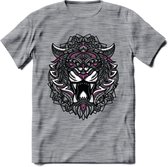 Tijger - Dieren Mandala T-Shirt | Roze | Grappig Verjaardag Zentangle Dierenkop Cadeau Shirt | Dames - Heren - Unisex | Wildlife Tshirt Kleding Kado | - Donker Grijs - Gemaleerd -