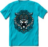 Tijger - Dieren Mandala T-Shirt | Oranje | Grappig Verjaardag Zentangle Dierenkop Cadeau Shirt | Dames - Heren - Unisex | Wildlife Tshirt Kleding Kado | - Blauw - XXL