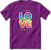Love | Pride T-Shirt | Grappig LHBTIQ+ / LGBTQ / Gay / Homo / Lesbi Cadeau Shirt | Dames - Heren - Unisex | Tshirt Kleding Kado | - Paars - M