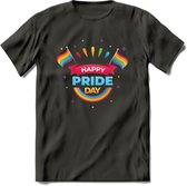 Happy Pride Day | Pride T-Shirt | Grappig LHBTIQ+ / LGBTQ / Gay / Homo / Lesbi Cadeau Shirt | Dames - Heren - Unisex | Tshirt Kleding Kado | - Donker Grijs - S