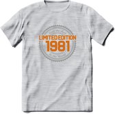 1981 Limited Edition Ring T-Shirt | Zilver - Goud | Grappig Verjaardag en Feest Cadeau Shirt | Dames - Heren - Unisex | Tshirt Kleding Kado | - Licht Grijs - Gemaleerd - XXL