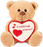 Brubaker Teddy pluche beer met hart rood beige - lievelingsmens - 25 cm - teddybeer pluche teddy knuffeldier knuffeldier - bruin lichtbruin - Valentijn cadeautje