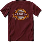Premium Since 2001 T-Shirt | Zilver - Goud | Grappig Verjaardag en Feest Cadeau Shirt | Dames - Heren - Unisex | Tshirt Kleding Kado | - Burgundy - L
