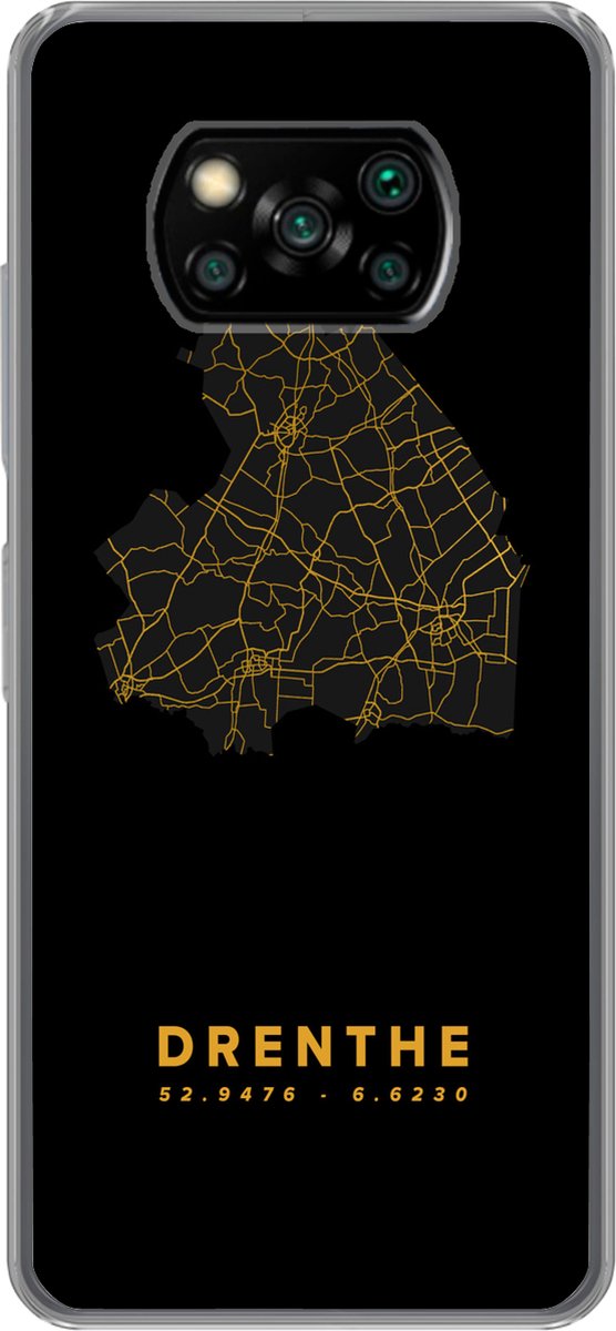 Telefoonhoesje Geschikt voor Xiaomi Geschikt voor Poco X3 Pro hoesje - Drenthe - Kaart - Goud - Zwart - Siliconen Telefoonhoesje Telefoonhoesje