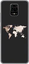 Geschikt voor Xiaomi Redmi Note 9 Pro hoesje - Wereldkaart - Leer - Zwart - Siliconen Telefoonhoesje