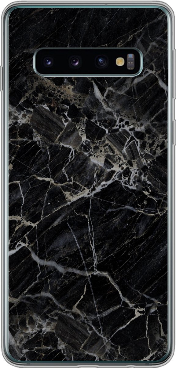 Telefoonhoesje Geschikt voor Samsung Galaxy S10 hoesje - Marmer print - Zwart - Wit - Siliconen Telefoonhoesje Telefoonhoesje