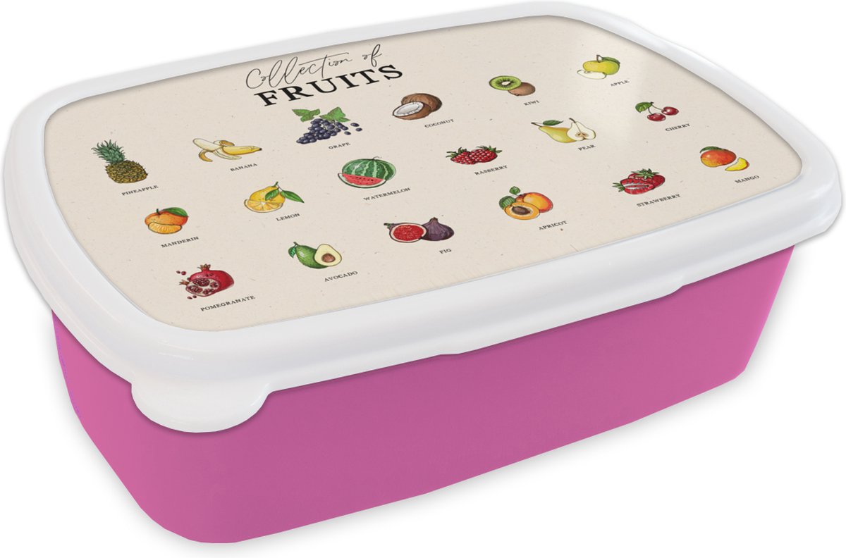 Broodtrommel Roze - Lunchbox - Brooddoos - Fruit - Keuken - Eten - 18x12x6 cm - Kinderen - Meisje