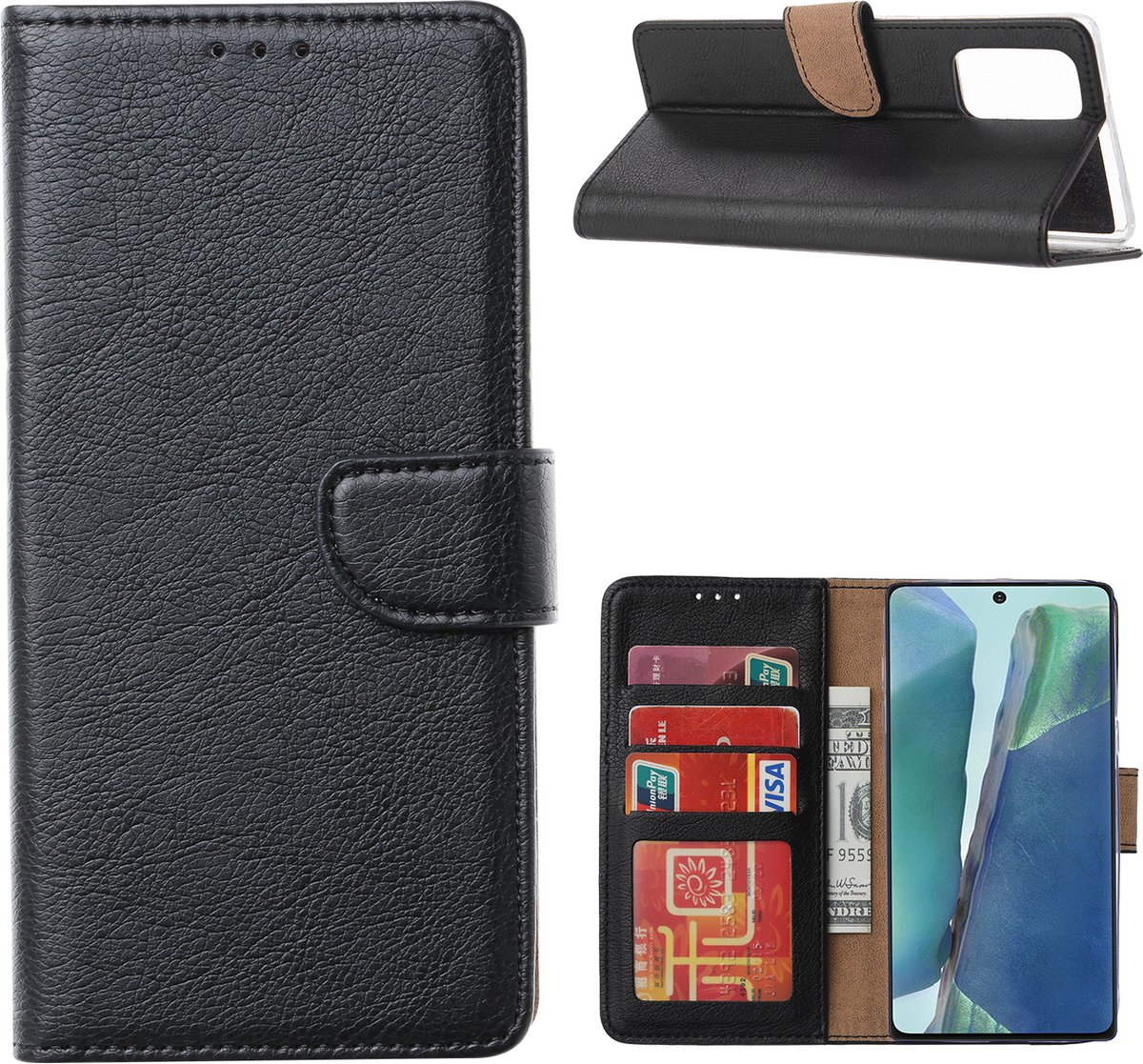 LuxeBass Hoesje geschikt voor Samsung Galaxy Note 20 - Bookcase Zwart - portemonee hoesje - telefoonhoes - gsm hoes - telefoonhoesjes