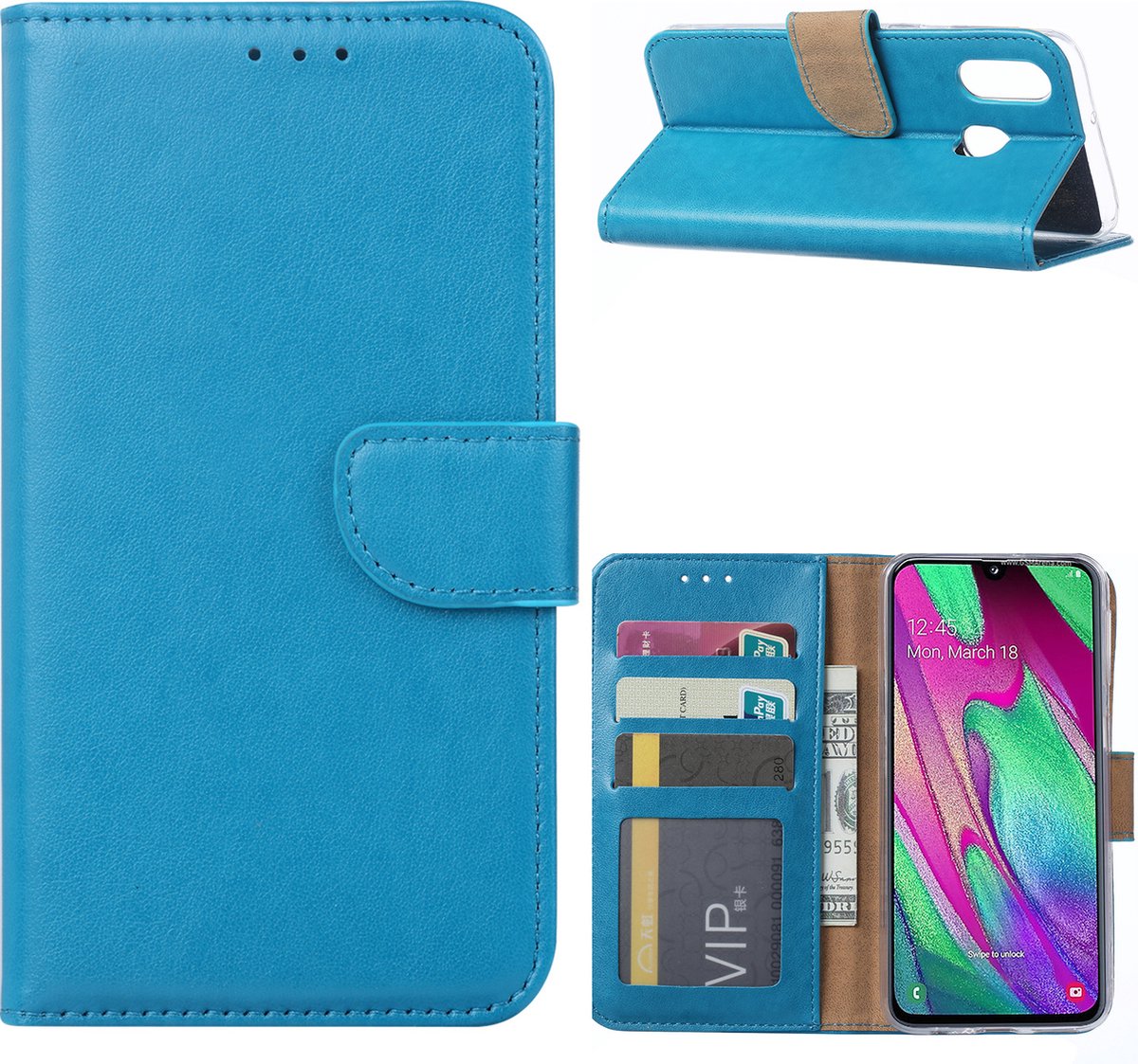 LuxeBass Hoesje geschikt voor Samsung Galaxy A40 - Bookcase Turquoise - portemonee hoesje - telefoonhoes - gsm hoes - telefoonhoesjes