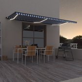 Decoways - Luifel handmatig uittrekbaar met LED 600x350 cm blauw en wit