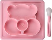 Siliconen bord met lepel - Baby - Kind - Oefenbord - Roze