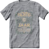 80 Jaar Legendarisch Gerijpt T-Shirt | Mos - Ivoor | Grappig Verjaardag en Feest Cadeau Shirt | Dames - Heren - Unisex | Tshirt Kleding Kado | - Donker Grijs - Gemaleerd - M