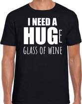 Need a huge glass of wine / Groot glas wijn nodig fun t-shirt - zwart - heren - Feest outfit / kleding / shirt L