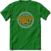 1947 Limited Edition Ring T-Shirt | Zilver - Goud | Grappig Verjaardag en Feest Cadeau Shirt | Dames - Heren - Unisex | Tshirt Kleding Kado | - Donker Groen - XXL