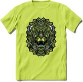 Leeuw - Dieren Mandala T-Shirt | Blauw | Grappig Verjaardag Zentangle Dierenkop Cadeau Shirt | Dames - Heren - Unisex | Wildlife Tshirt Kleding Kado | - Groen - L