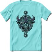 Bizon - Dieren Mandala T-Shirt | Paars | Grappig Verjaardag Zentangle Dierenkop Cadeau Shirt | Dames - Heren - Unisex | Wildlife Tshirt Kleding Kado | - Licht Blauw - XL