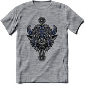 Bizon - Dieren Mandala T-Shirt | Donkerblauw | Grappig Verjaardag Zentangle Dierenkop Cadeau Shirt | Dames - Heren - Unisex | Wildlife Tshirt Kleding Kado | - Donker Grijs - Gemale